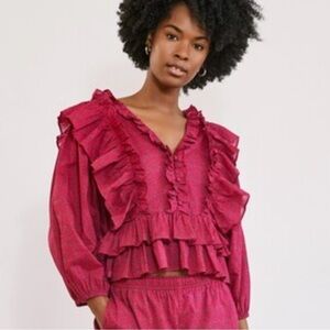 SOMETHING NAVY Revolve Audrey Ruffle Top Pink Size Medium